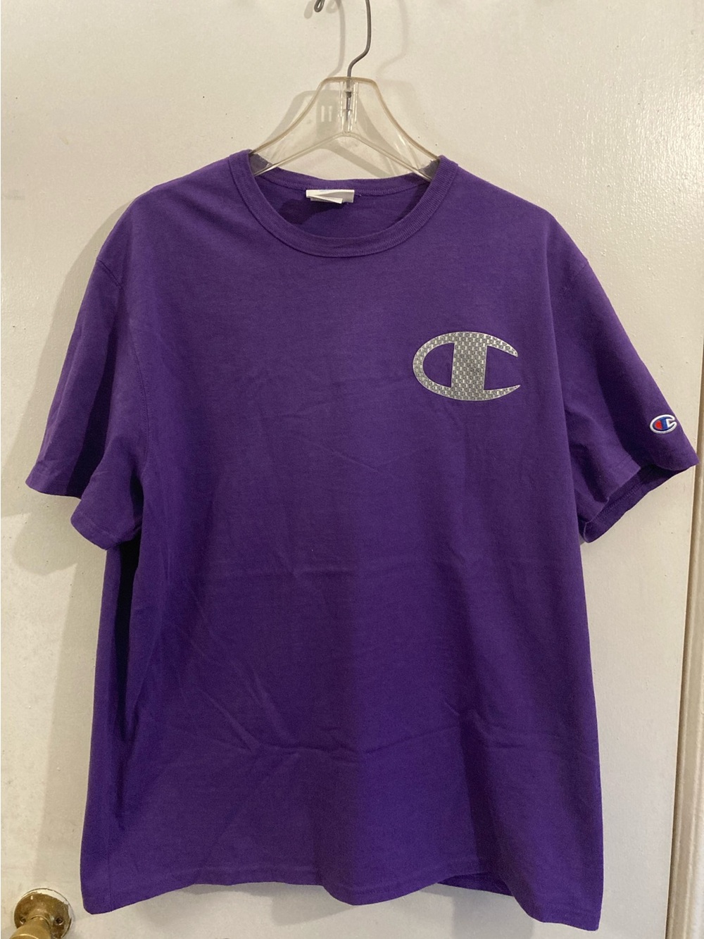 Champion Purple Logo Tee with Silver Accent